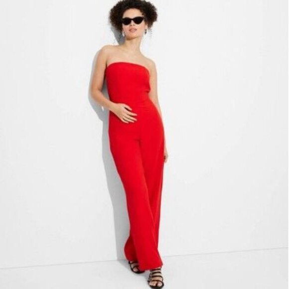 Wild Fable Women's Red Wide Leg Bandeau Jumpsuit Strap Small - Picture 1 of 12